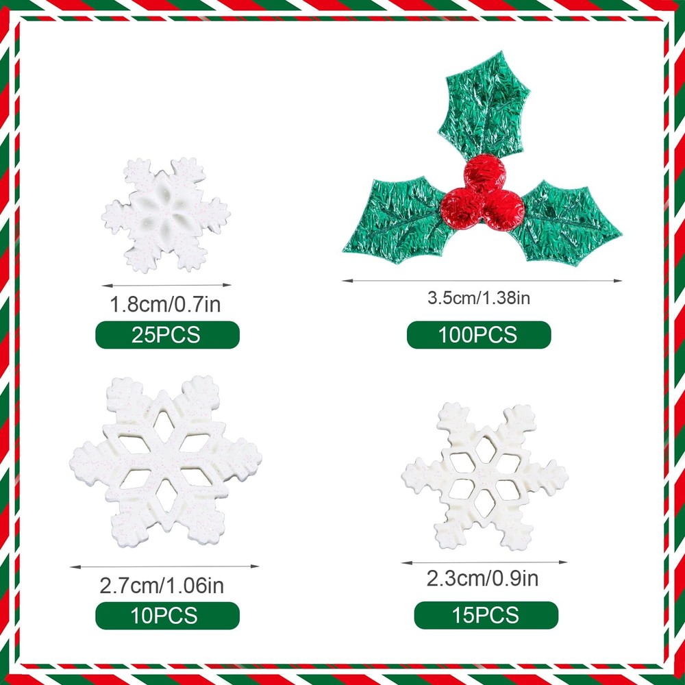 150pcs Miniature Christmas Decorations, Medium, Red and Green; White