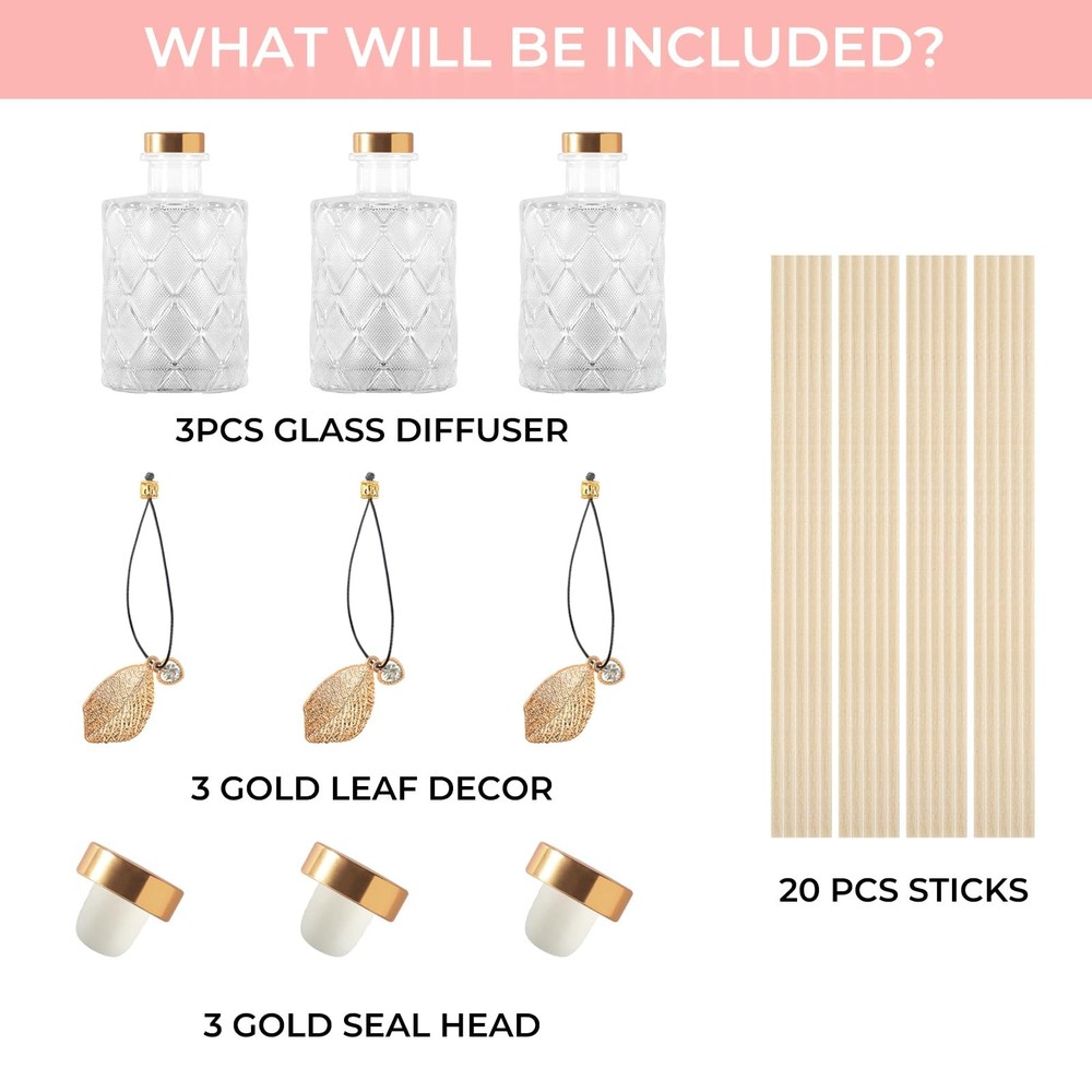 Glass Reed Diffusers Bottles for Home, Diffuser Bottles with 20PCS Reed Diffu...