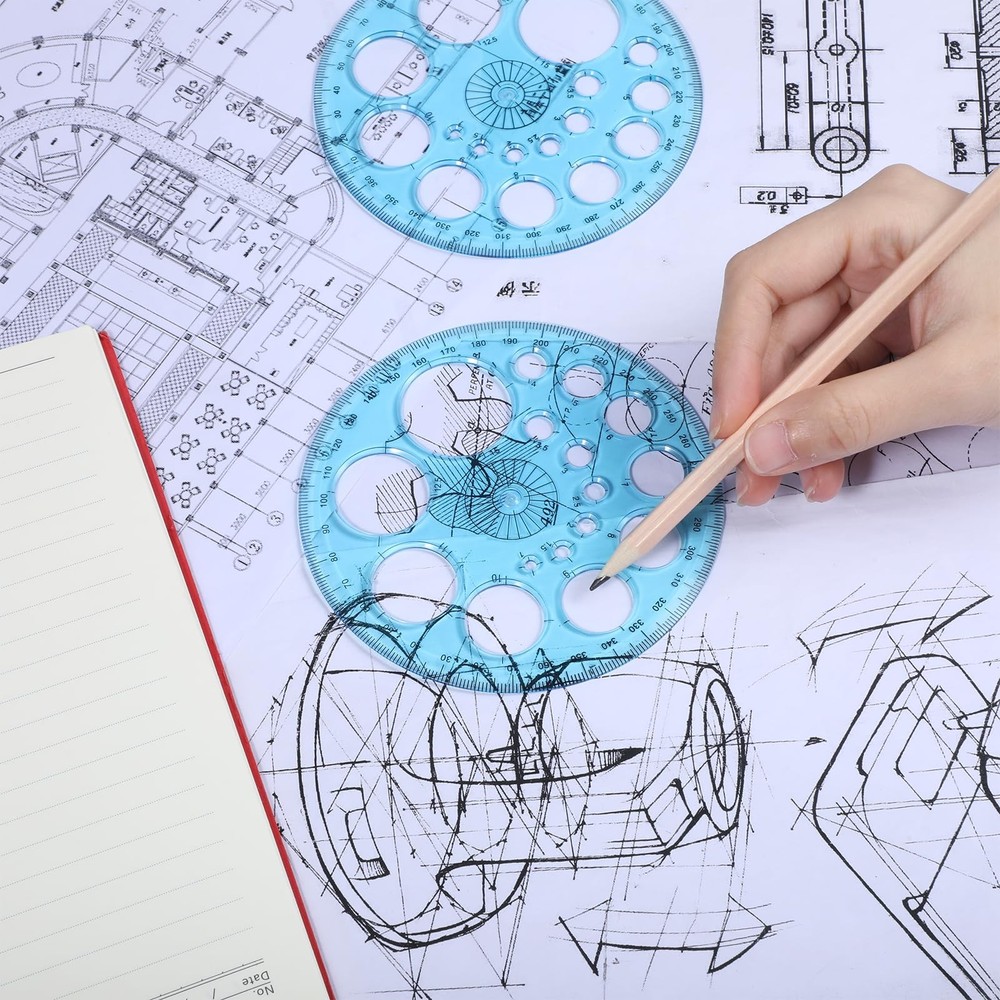 2 Pcs Plastic Geometric Circle Template Stencil Drawing Ruler MultiFunction
