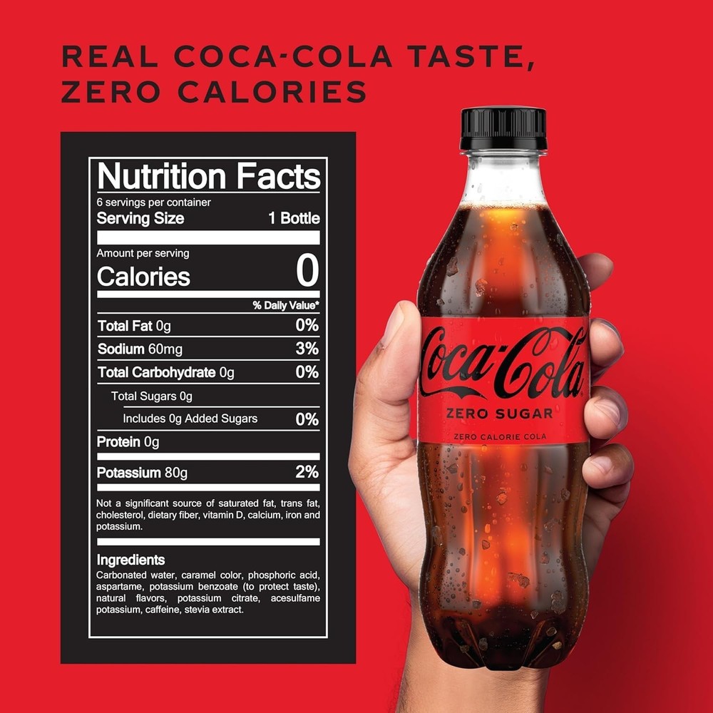 Coke Zero Sugar Diet Soda Soft Drink, 16.9 fl oz, 6 Pack.