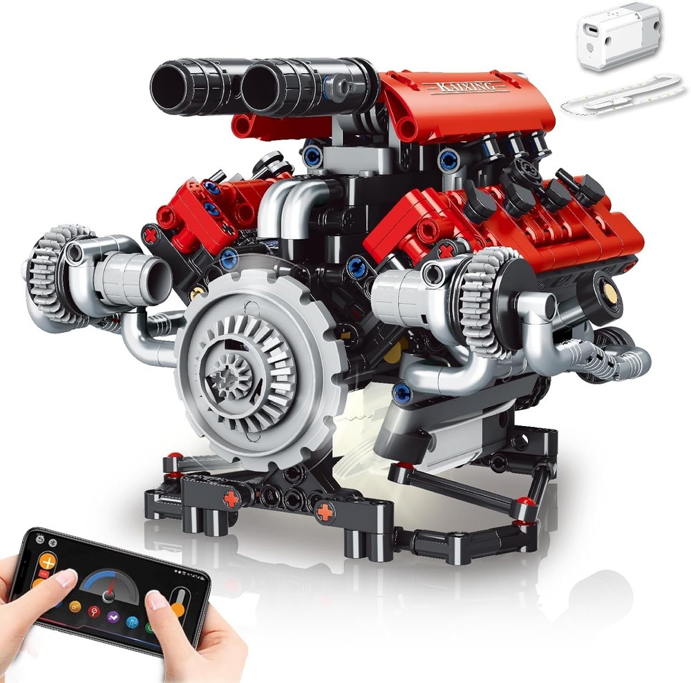 V8 Engine Model Kit That Work - 8-Cylinder Visible Engine Building Blocks Set...