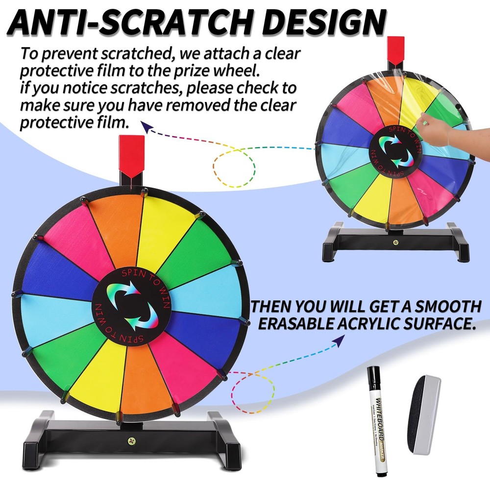 12" Tabletop Spinning Prize Wheel 12 Slots with Durable Plastic Base, Spinner...