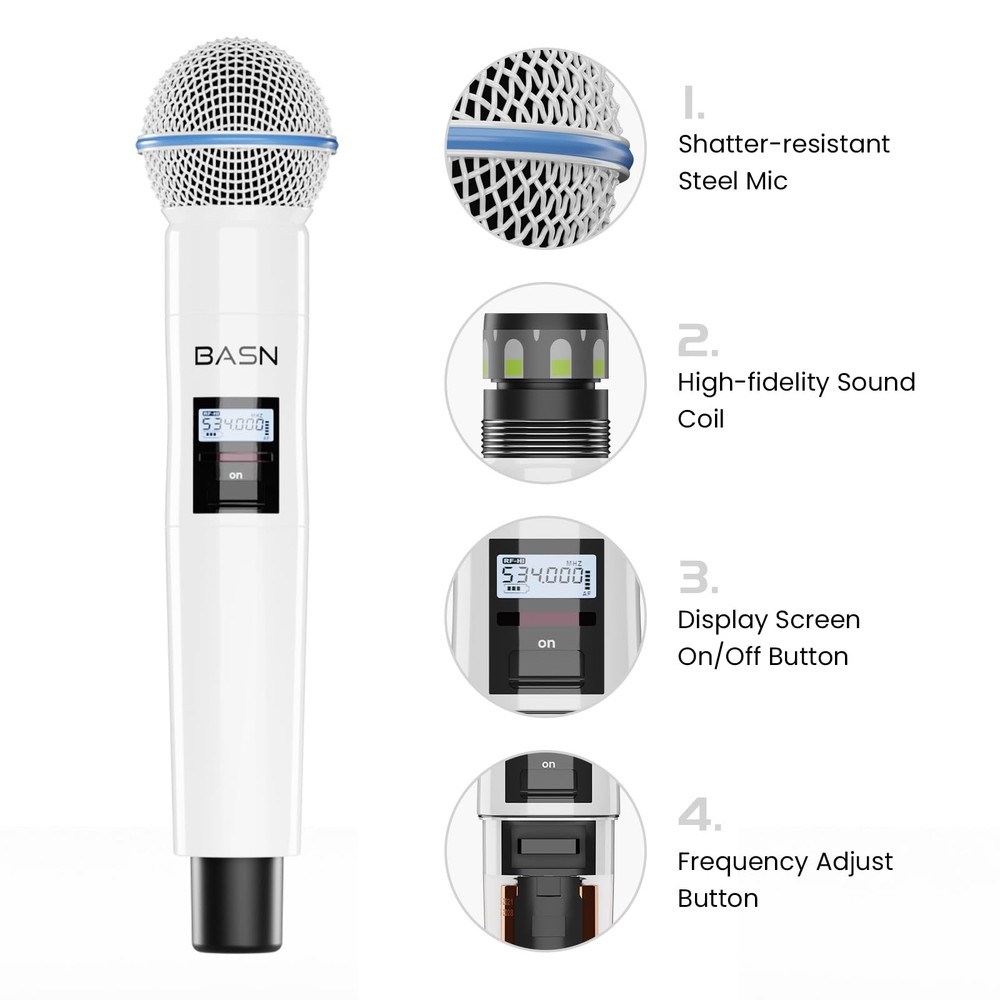 BASN UHF Dual Channel Wireless Microphone System,Handheld Mics for Stage,Karaoke