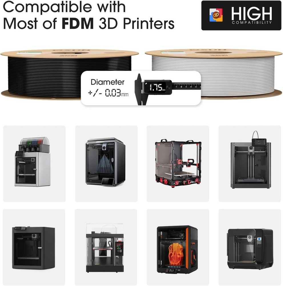 2-Pack PLA+ Filament 1.75mm, Cold White 3D Printing Spools