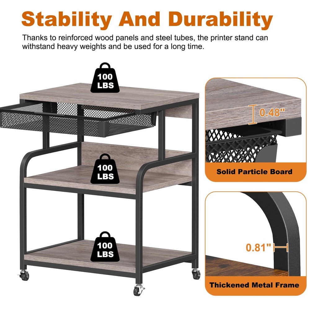 23.6''x18.9'' Extra Large Printer Stand with Drawer