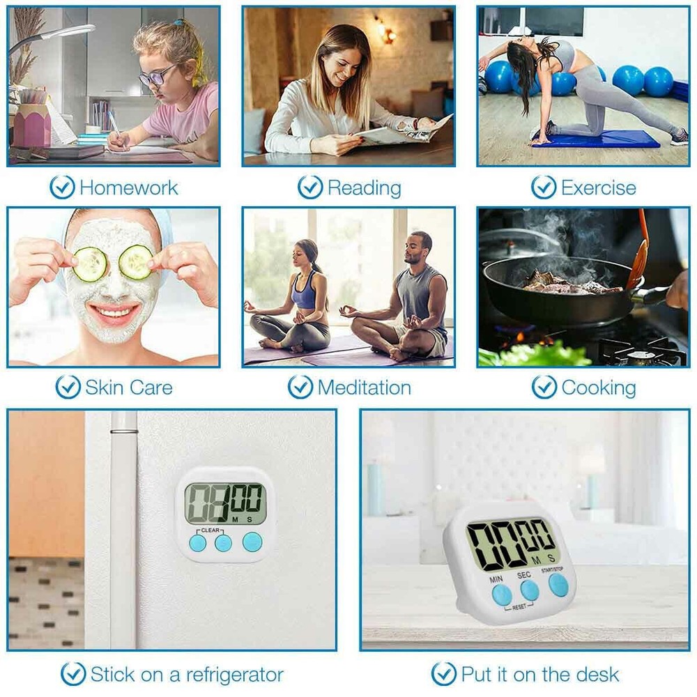 LCD Digital Large Kitchen Cooking Timer Count-Down Up Clock Alarm Magnetic
