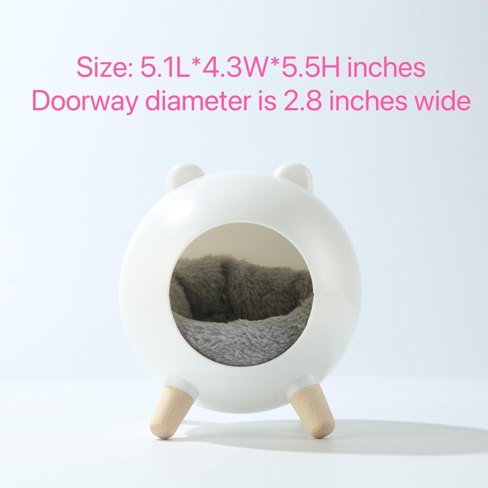 Hamster Hideout Tiny House Habitat Durable Bed Round Plush Pad White Mouse