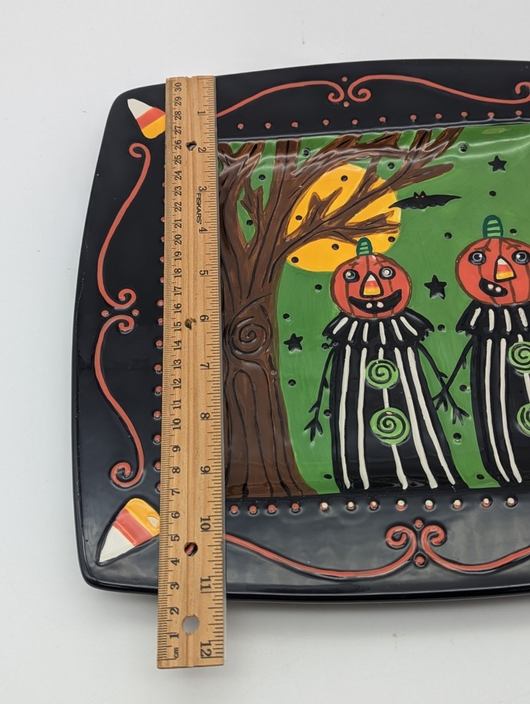 Bloom/ Bethany Lowe Designs Halloween Pumpkin Men Square Ceramic Platter