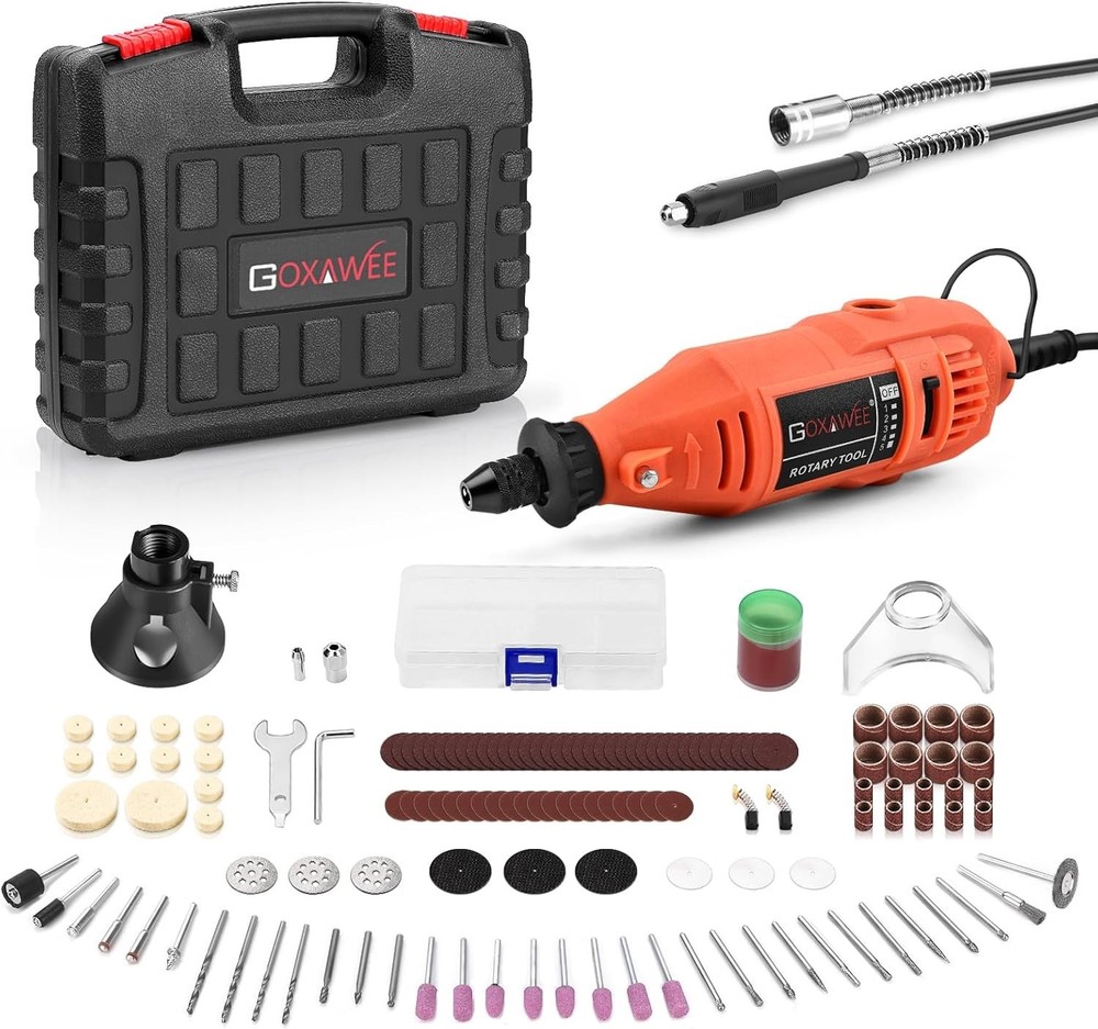 Rotary Tool Kit with Keyless Drill Chuck and Flex Shaft, Variable Speed Elect...