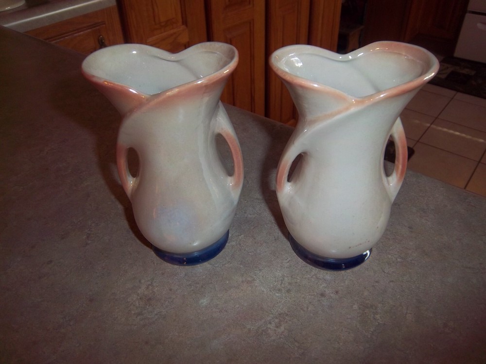 2 - Double Loop Decorative Vases Floral Ceramic - Lusterware