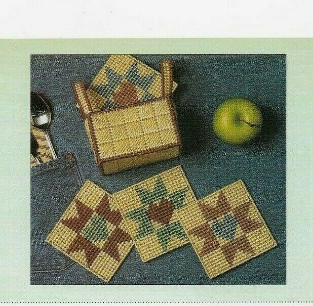 QUILT SQUARES COASTERS HOME DECOR PLASTIC CANVAS PATTERN INSTRUCTIONS