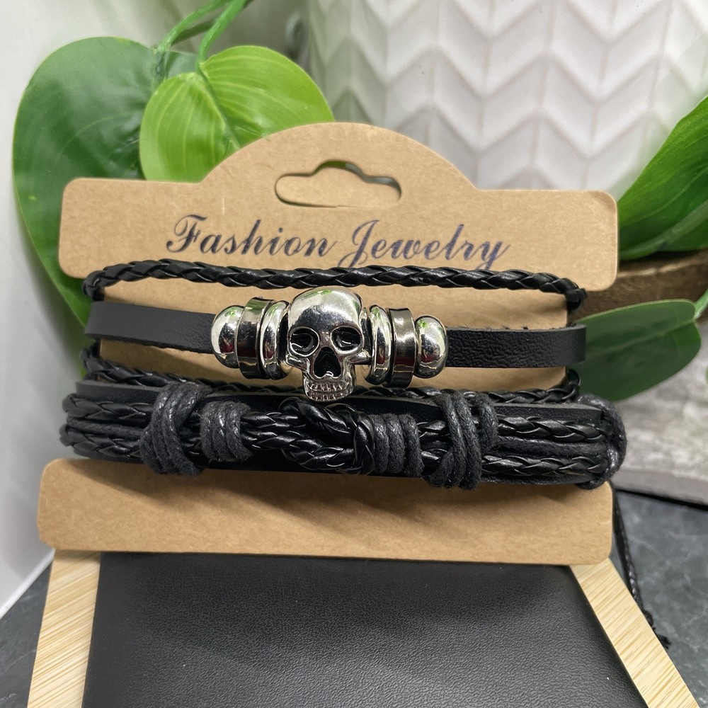2 PC Leather Bracelet Set Stackable Adjustable Tie New Free Ship B7501