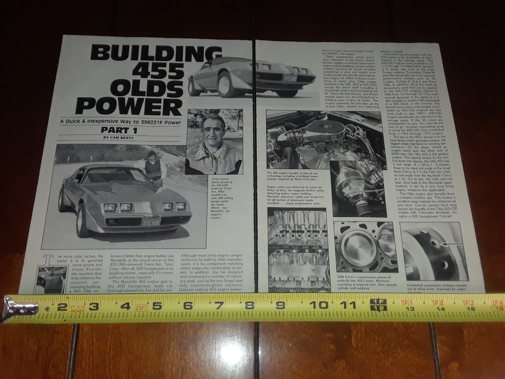 JOE MONDELLO OLDS 455 TRANS AM ORIGINAL 1985 ARTICLE