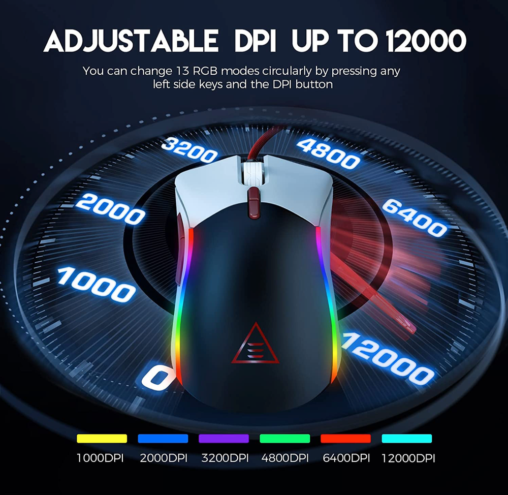 EKSA Gaming Mouse, Customizable Black & White Computer Mouse, Ergonomic Mouse