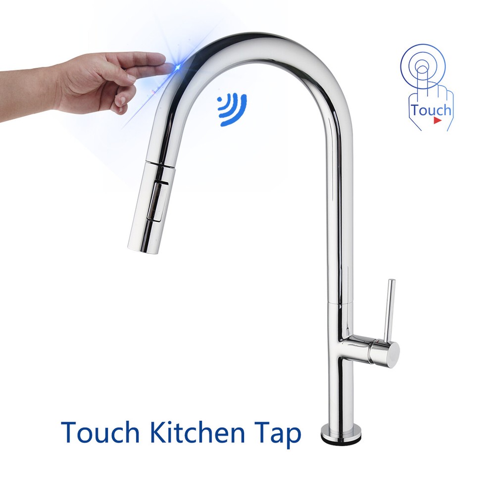 Smart Touch Hand Sensor Kitchen Sink Faucet Chrome Mixer Pull Out Swivel Taps