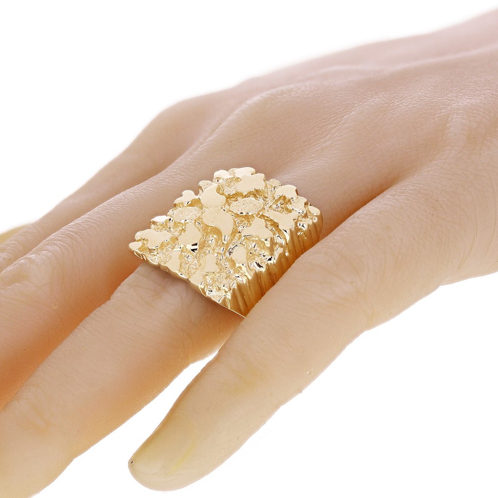 Men's 10k Yellow Gold Solid Nugget Ring Size 7 - 27mm 18 grams