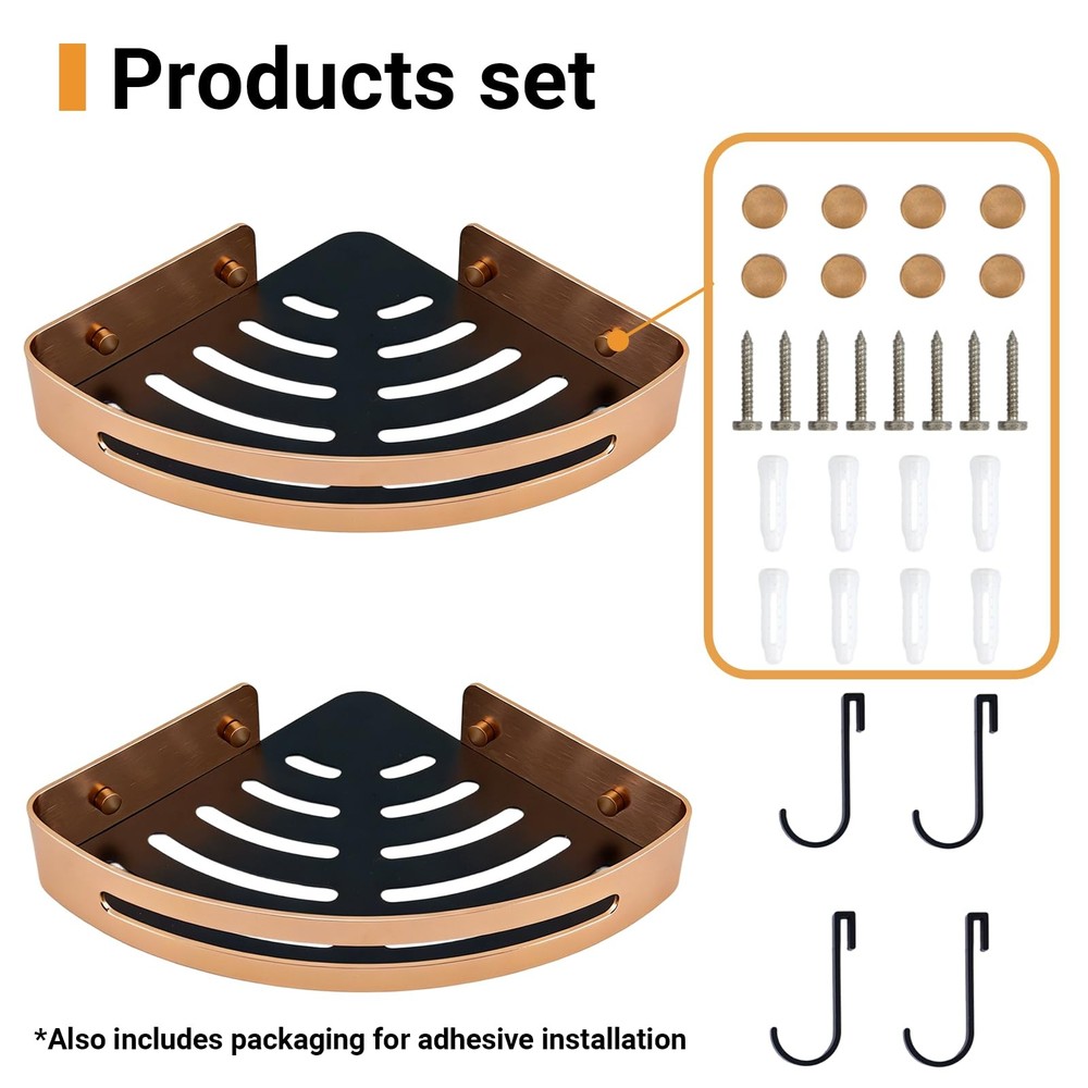 Corner Shower Caddy, Drilling/Adhesive Mounting Methods, Rustproof Wall Mount...