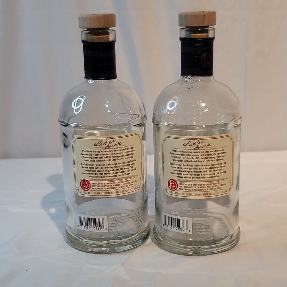 2 Empty Pendleton Whiskey Bottles With Lid 750ml Preowned For Crafting