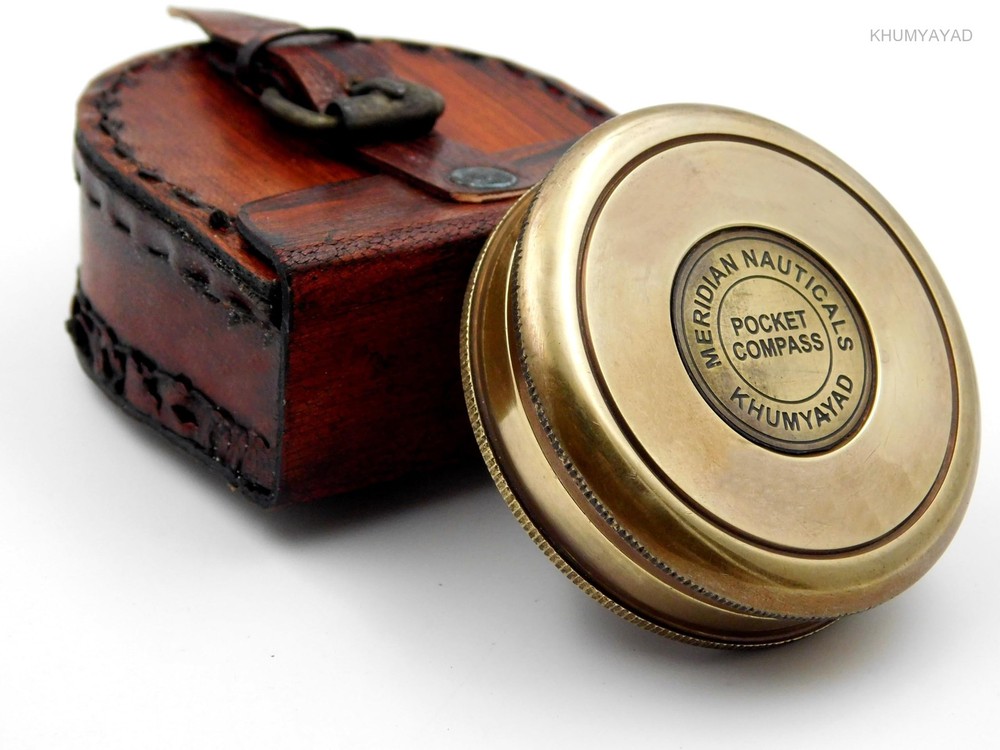 Brass Hand Made Fully Functional Compass with Leather Case & Robert Frost Poem E