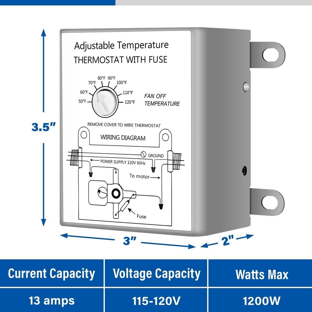 12" Shutter Exhaust Fan + Temp Control & Cord Kit, Ventilation Solution