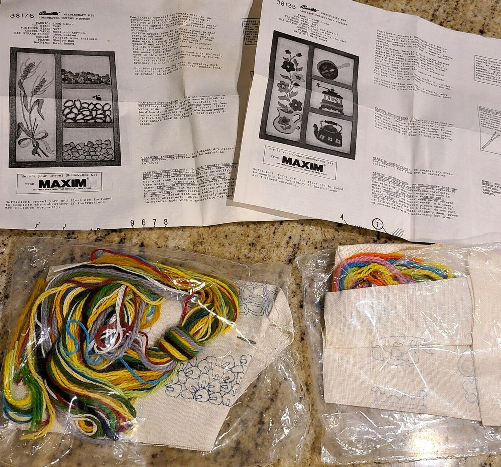 Bucilla Maxim Shadow Box Pattern Needlepoint. Grains Flowers Stove Kettle