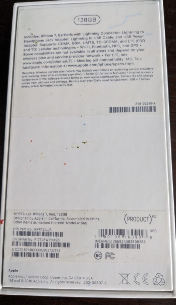 iPhone 7 Red Empty Box Only- Phone Not Included