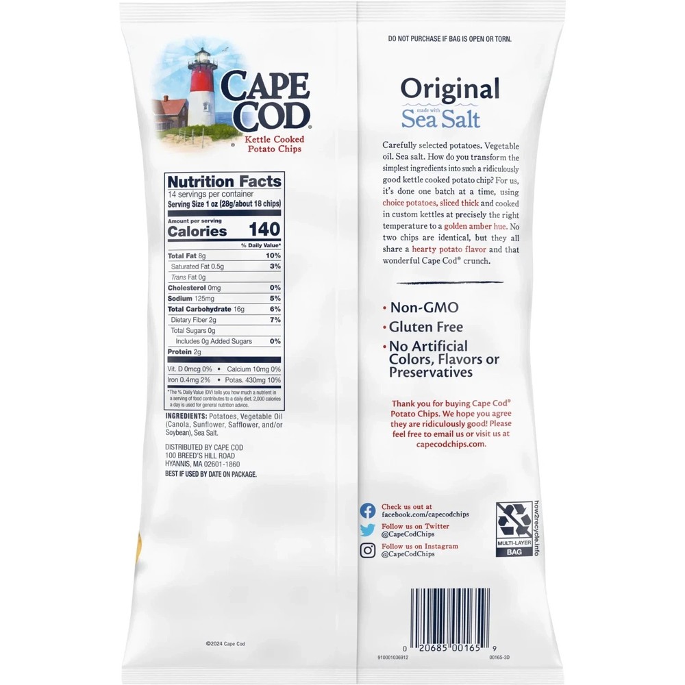 Cape Cod Potato chips original Kettle chips 14 oz party size Free shipping......