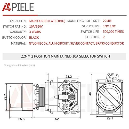 22mm Selector Switch 10A 440V Push Button Switch Maintained (Pack 2 Position