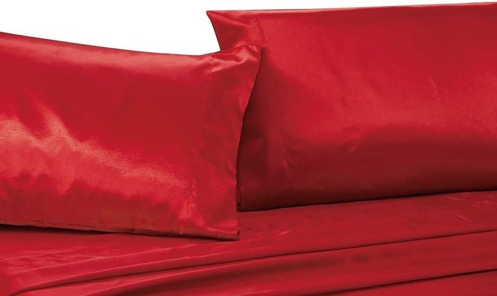 Machine Washable 4pc Red Satin Deep Pocket King Sheet Set - Effortless Elegance
