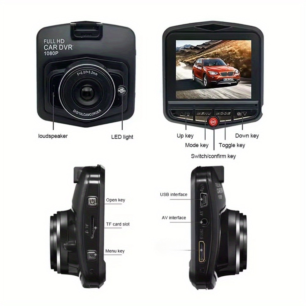 1080P Universal Dashboard Camera 2.2" LCD with 24/7 Parking Surveillance