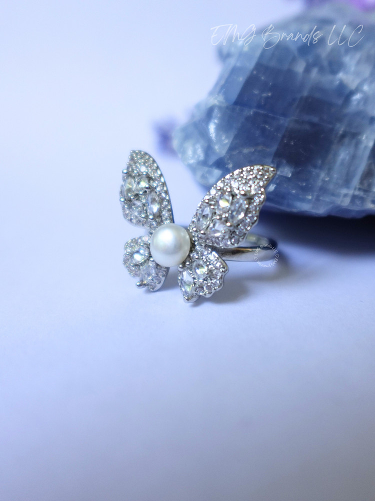 Butterfly Pearl CZ Ring