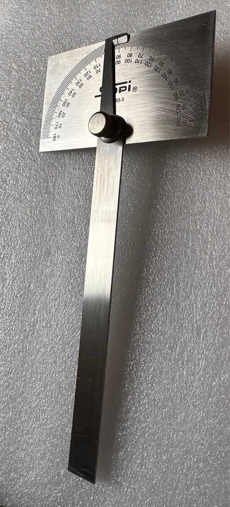 SPI 30-393-3 Rectangular Head Protractor: 6" Blade Length, 180° Meas, 1° Dial...