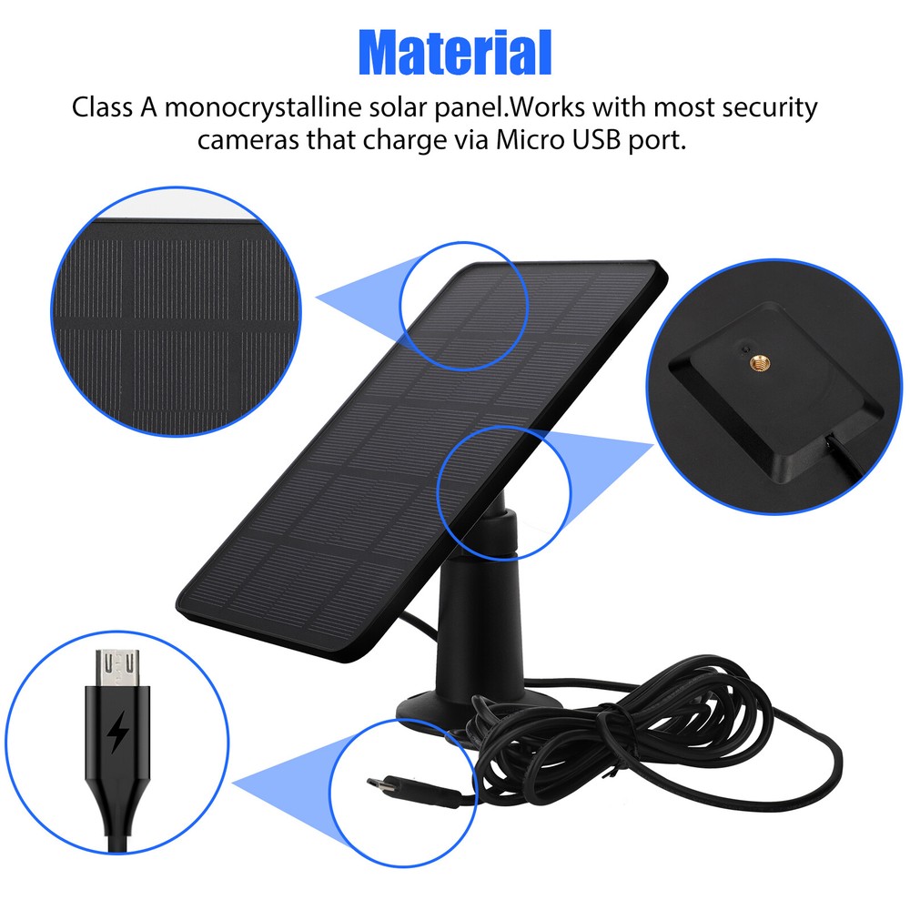 Solar Panel Micro USB C Power CCTV Camera Security Cam Battery Charger Outdoor