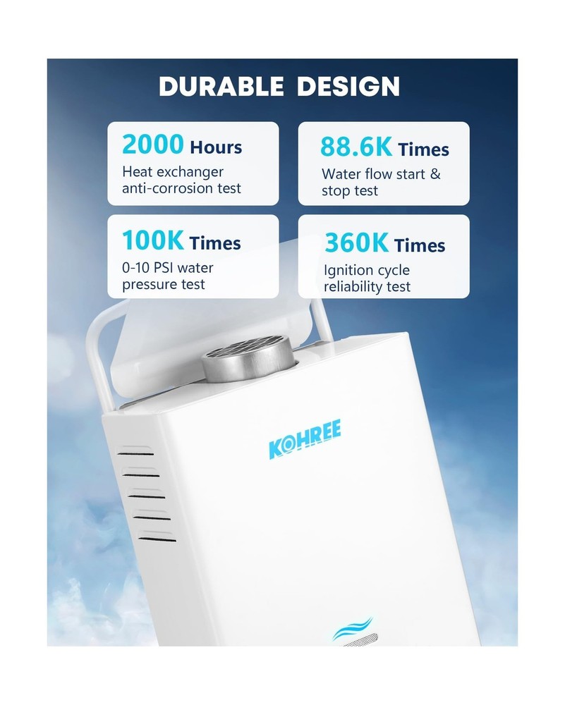 Kohree Tankless Water Heater Propane, 6L 1.58 GPM Portable Tankless Water Hea...