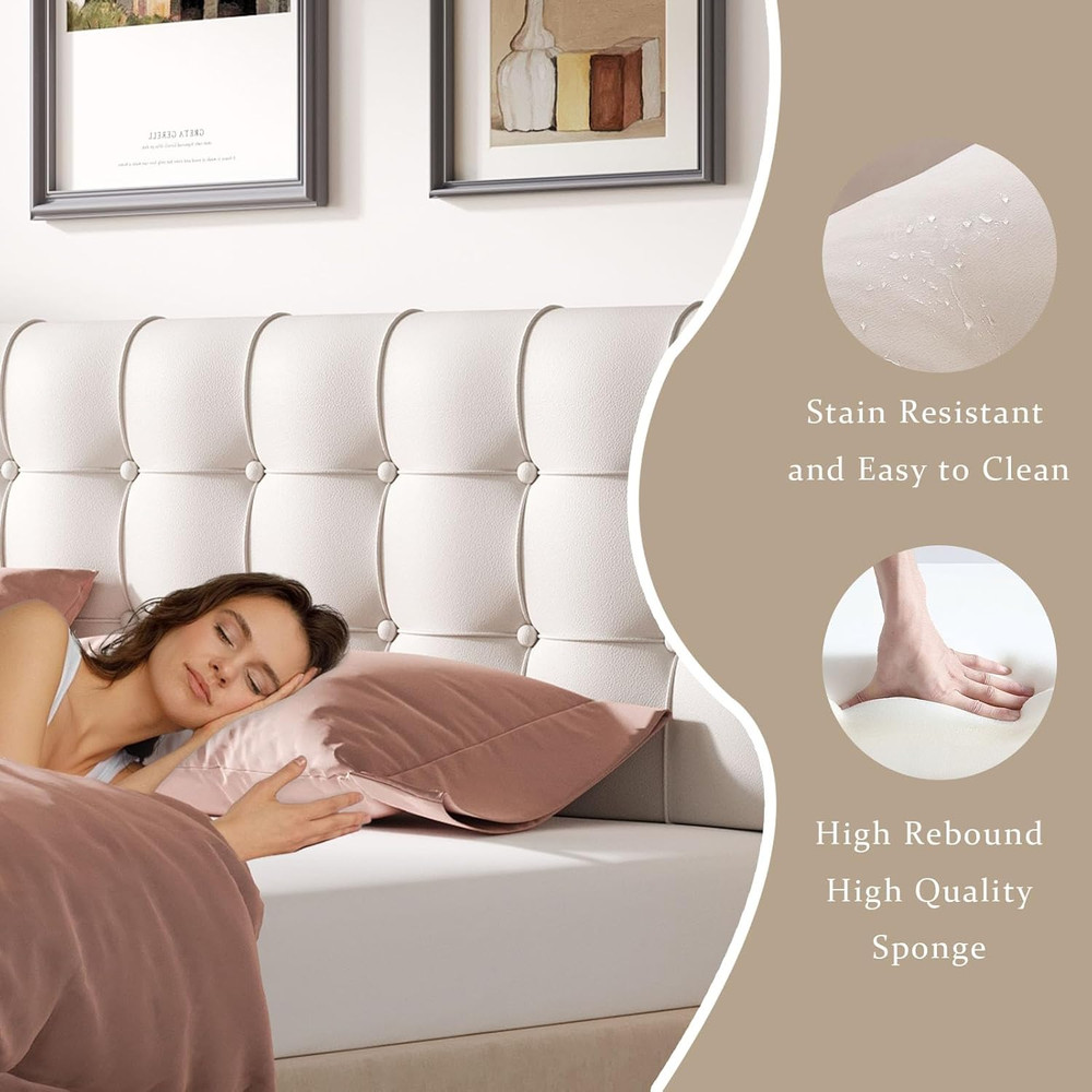 Upholstered Twin Headboard with Quick Install & Side Storage Pockets