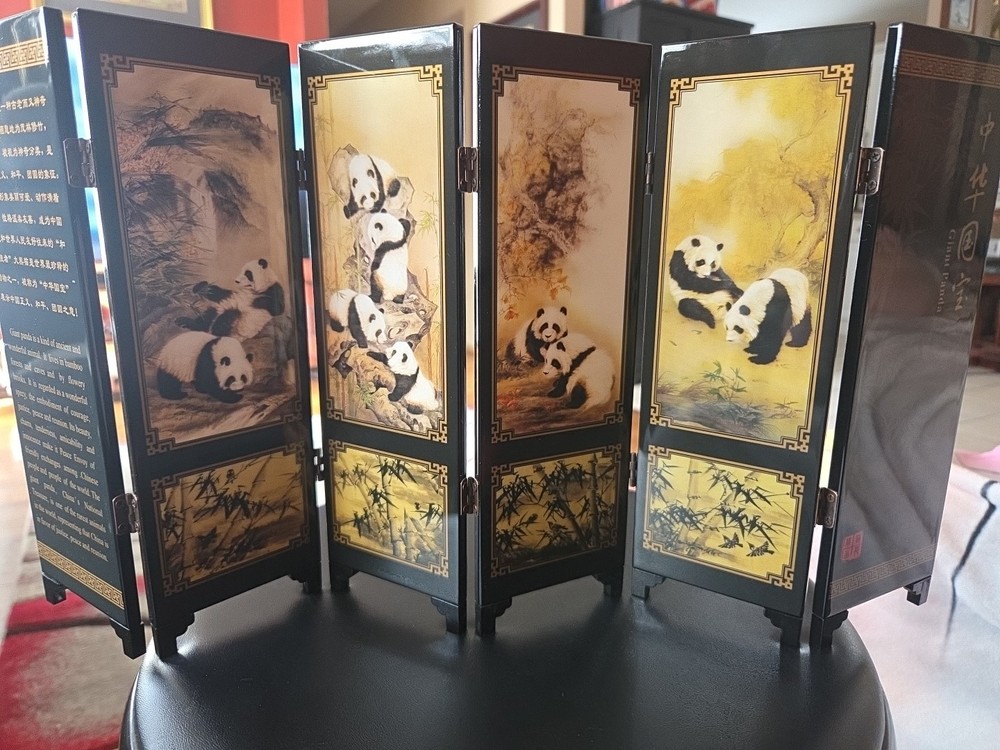 Chinese Giant Panda Table Top 6 Panel Folding Screen/Decor Beautiful! 9.5x18
