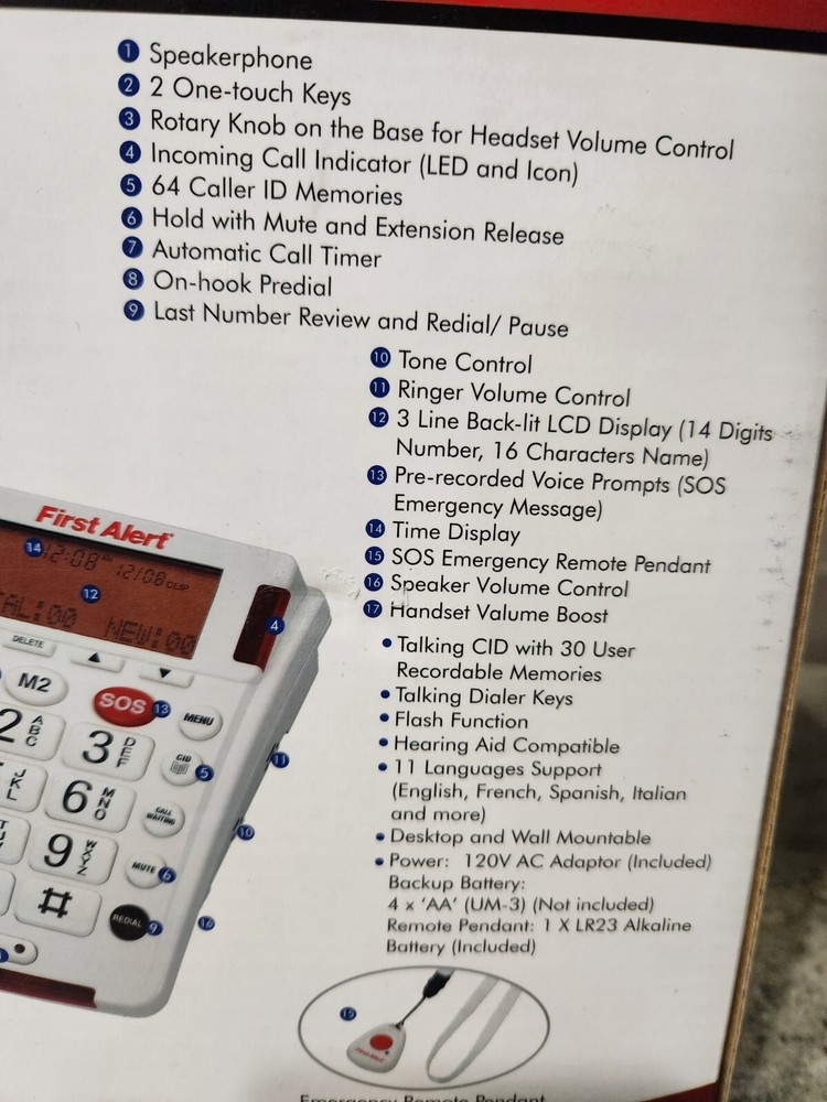First Alert Big Button Phone W/Emergency Pendant