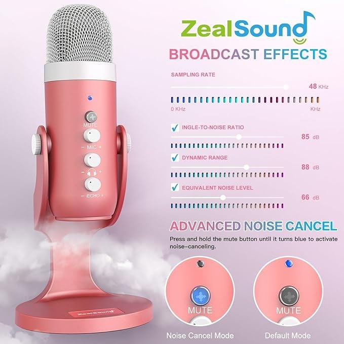 ZealSound Gaming USB Microphone - Pink