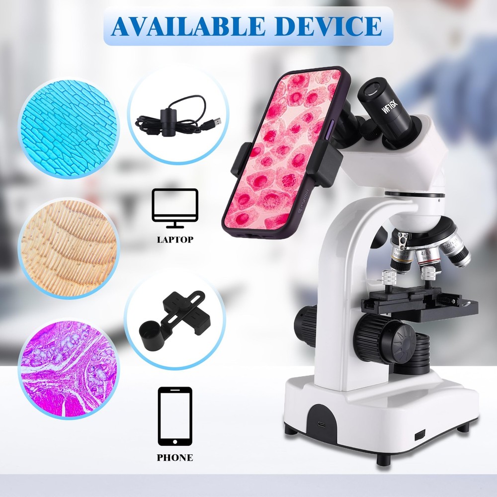 Compound Binocular Microscopes 64X-6000X with Electric Len, Microscope for Ad...