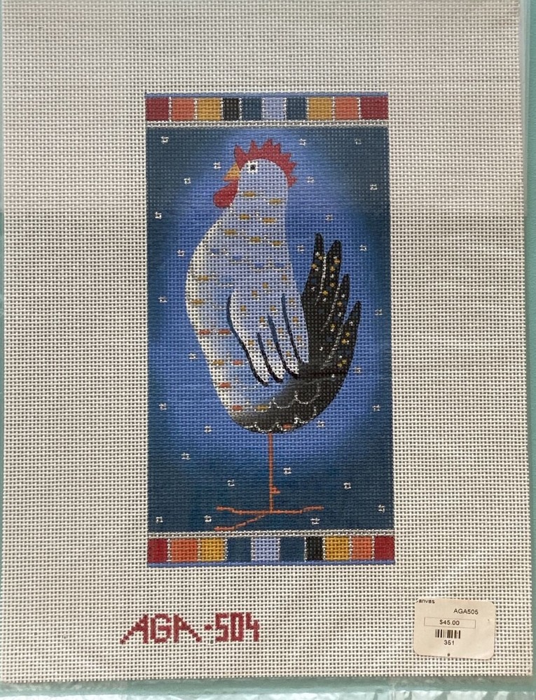 Rooster, hand painted needlepoint canvas, NEW, 18 Count