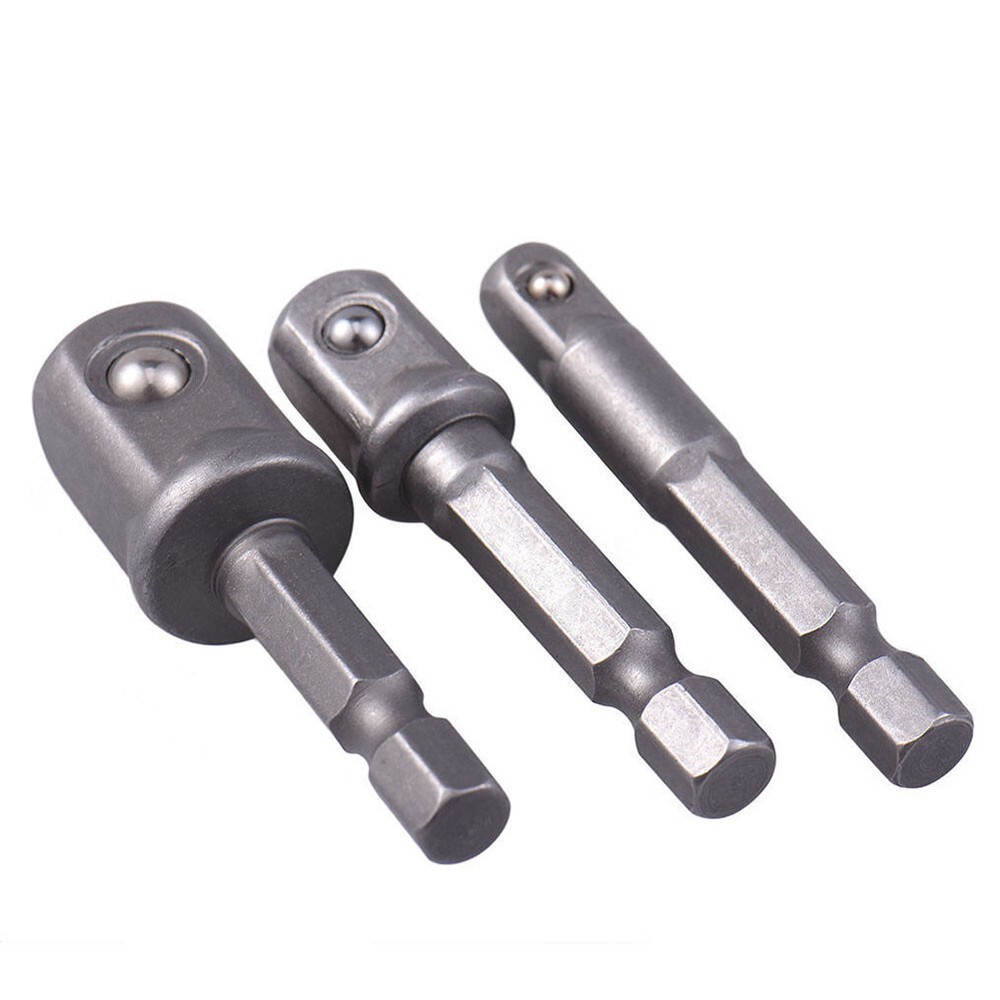 Socket Adapter Drill BIts Set Hex Shank 1/4" 3/8" 1/2" 3Pcs Impact Driver Tools