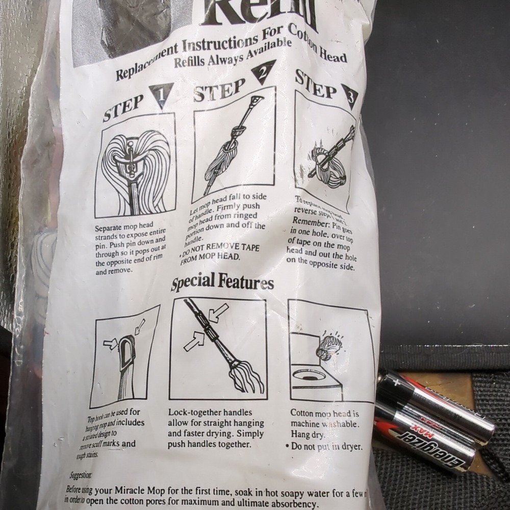 NOS MIRACLE MOP Refill Replacement Mop Head Original Packaging NEW Open Package