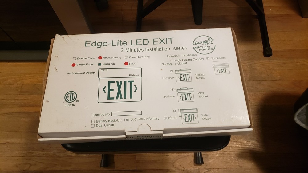LED Edge Lit Exit Light Sign Battery Backup 3 mounts included - Red
