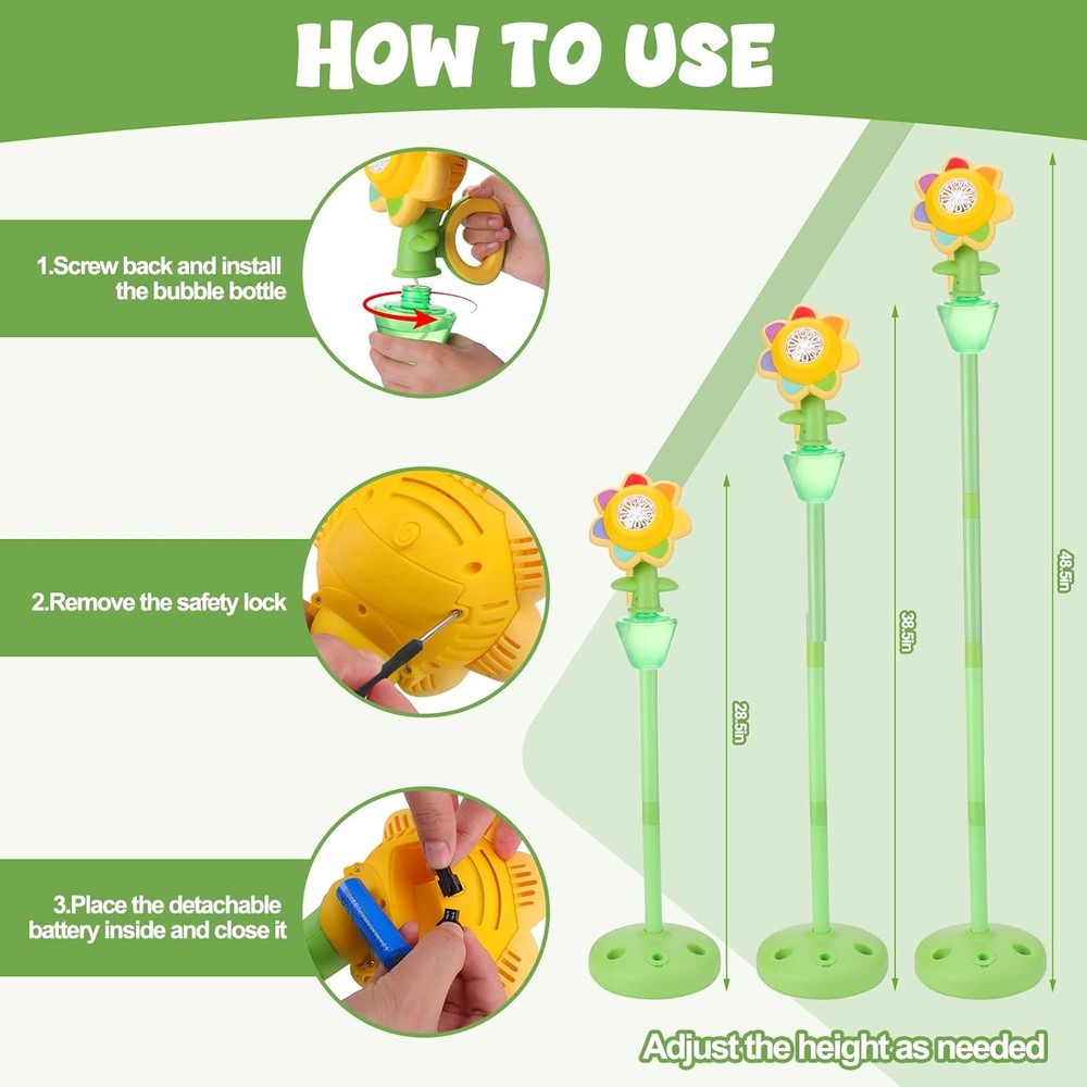Automatic Flower Bubble Machine for Kid, Handheld&Standing 2 In1 Rechargeable Bu