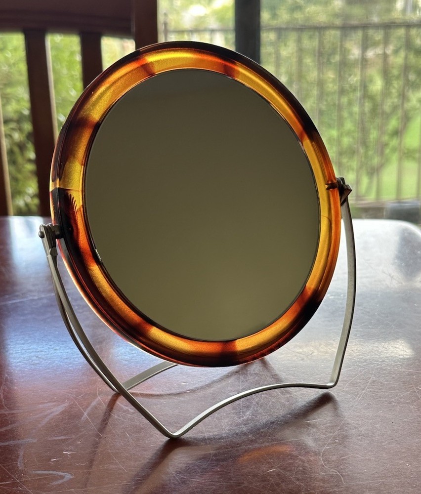 Faux Tortoiseshell Makeup Mirror Double Sided Plastic