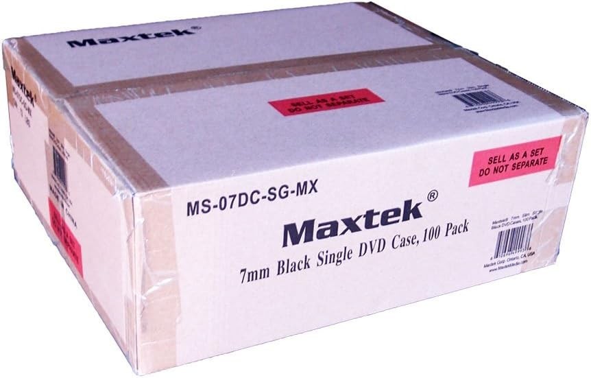 7mm Slim Black Single CD/DVD Case, 100 Pieces Pack.