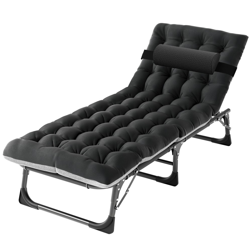 Rollaway Folding Guest Bed Rolling Cot Folding Chaise with Pillow Camping Bed