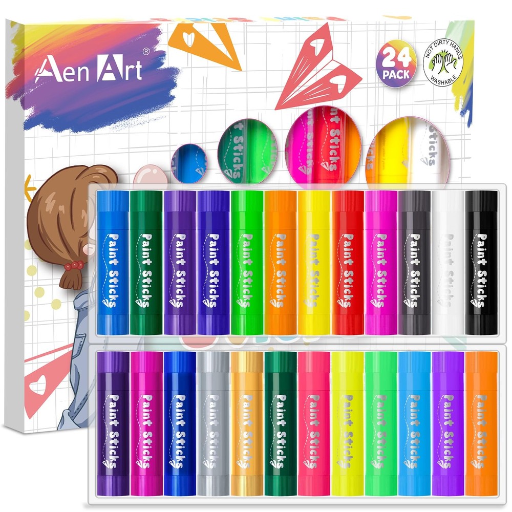 Paint Sticks, 24 Colors Solid Tempera Paint Sticks for Kids, Quick Drying Was...