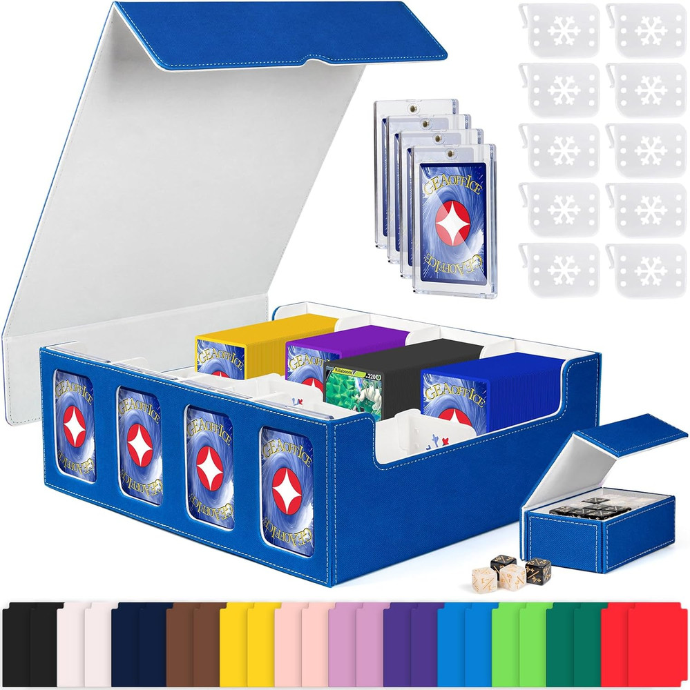 Trading Card Storage Box with Commander Display, 3200+ Card Deck Case with Magne