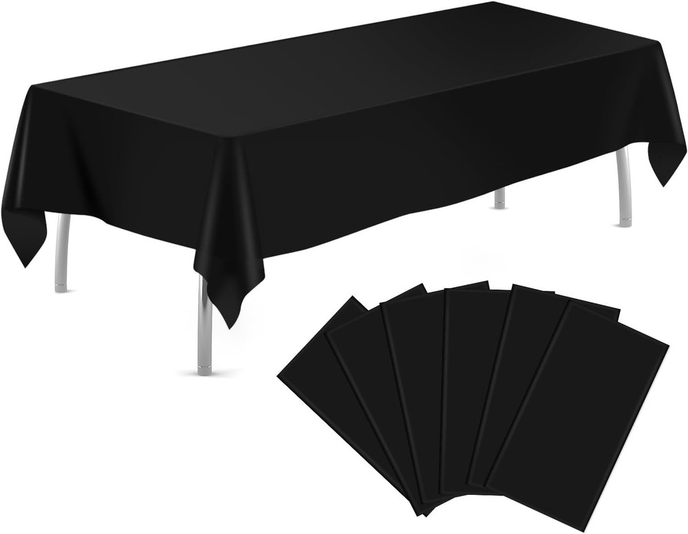 Black 6 Pack Plastic Table Cloth 54" X 108" Disposable Tablecloths Rectangle